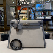 Hermès Bleu Glacier and Gris Pantin Kelly Sellier 28 Toile / Swift Palladium Hardware