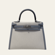 Hermès Bleu Glacier and Gris Pantin Kelly Sellier 28 Toile / Swift Palladium Hardware