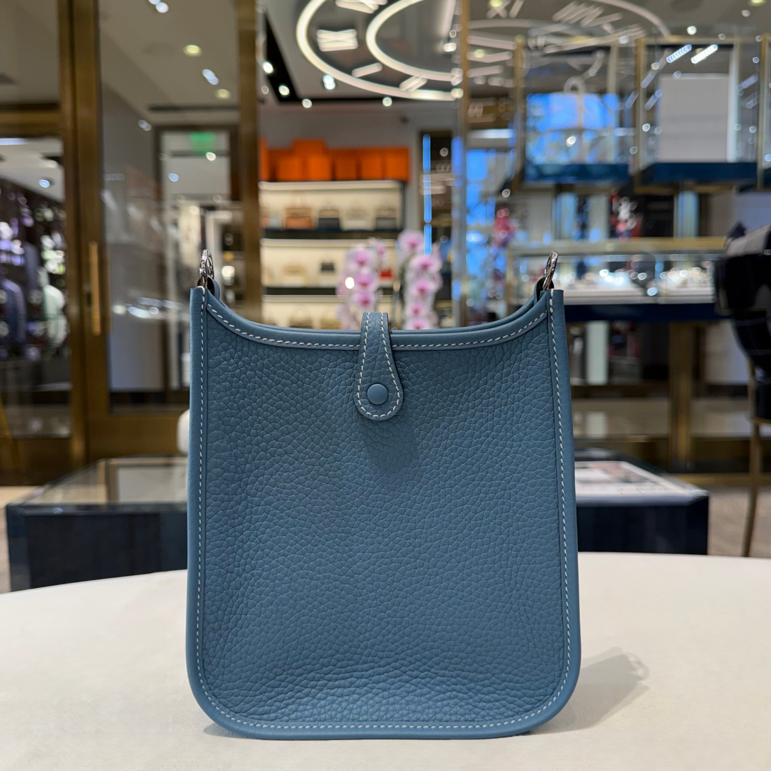 Hermès Bleu Jean Evelyne 16 Clemence Palladium Hardware