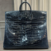 Hermès Bleu Marine Birkin HAC 50 Porosus Crocodile Palladium Hardware