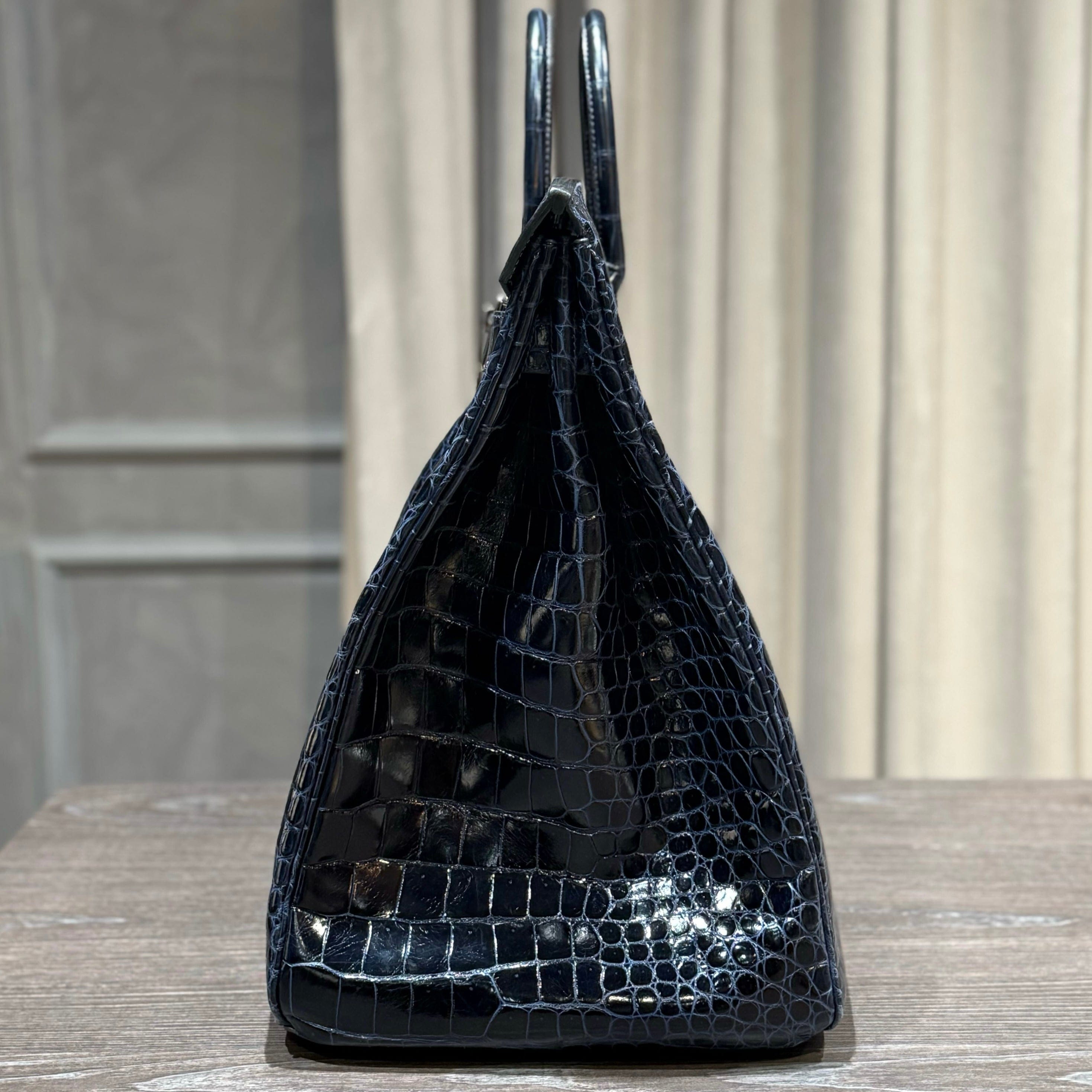 Hermès Bleu Marine Birkin HAC 50 Porosus Crocodile Palladium Hardware