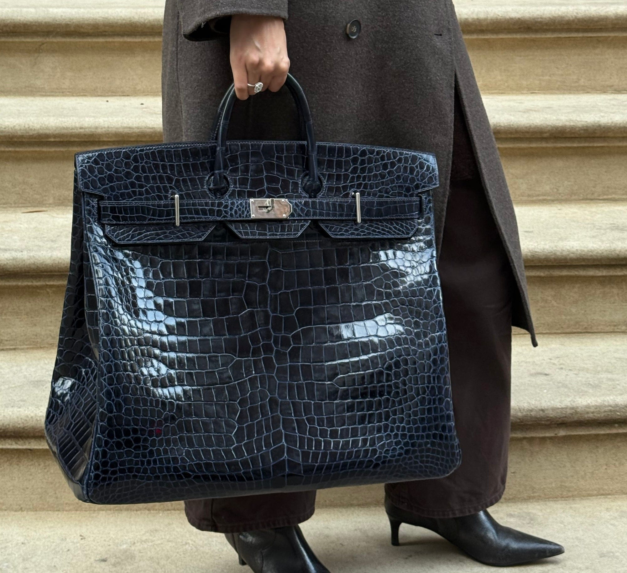 Hermès Bleu Marine Birkin HAC 50 Porosus Crocodile Palladium Hardware