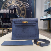 Hermès Bleu Royal Kelly Danse Ostrich Gold Hardware