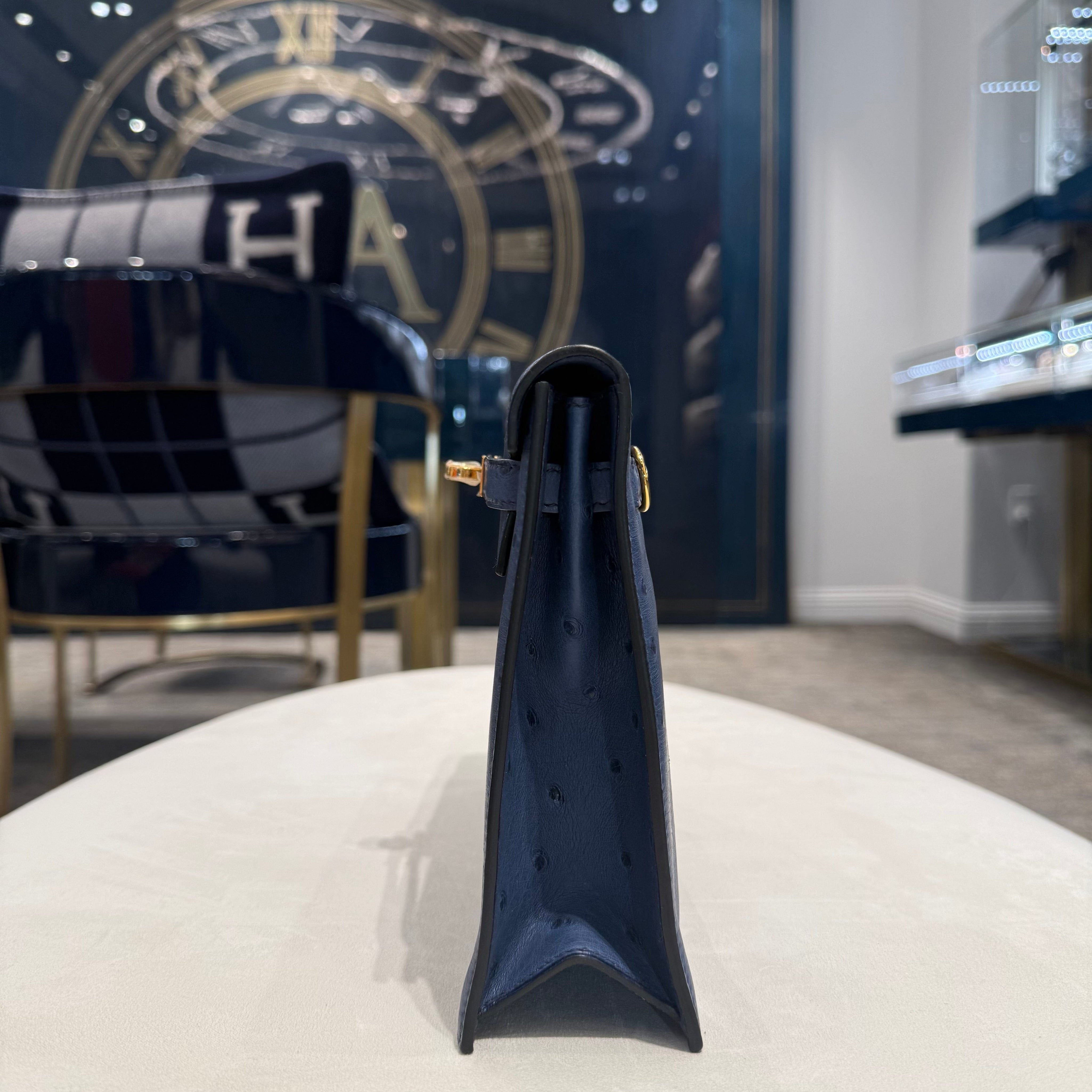 Hermès Bleu Royal Kelly Danse Ostrich Gold Hardware