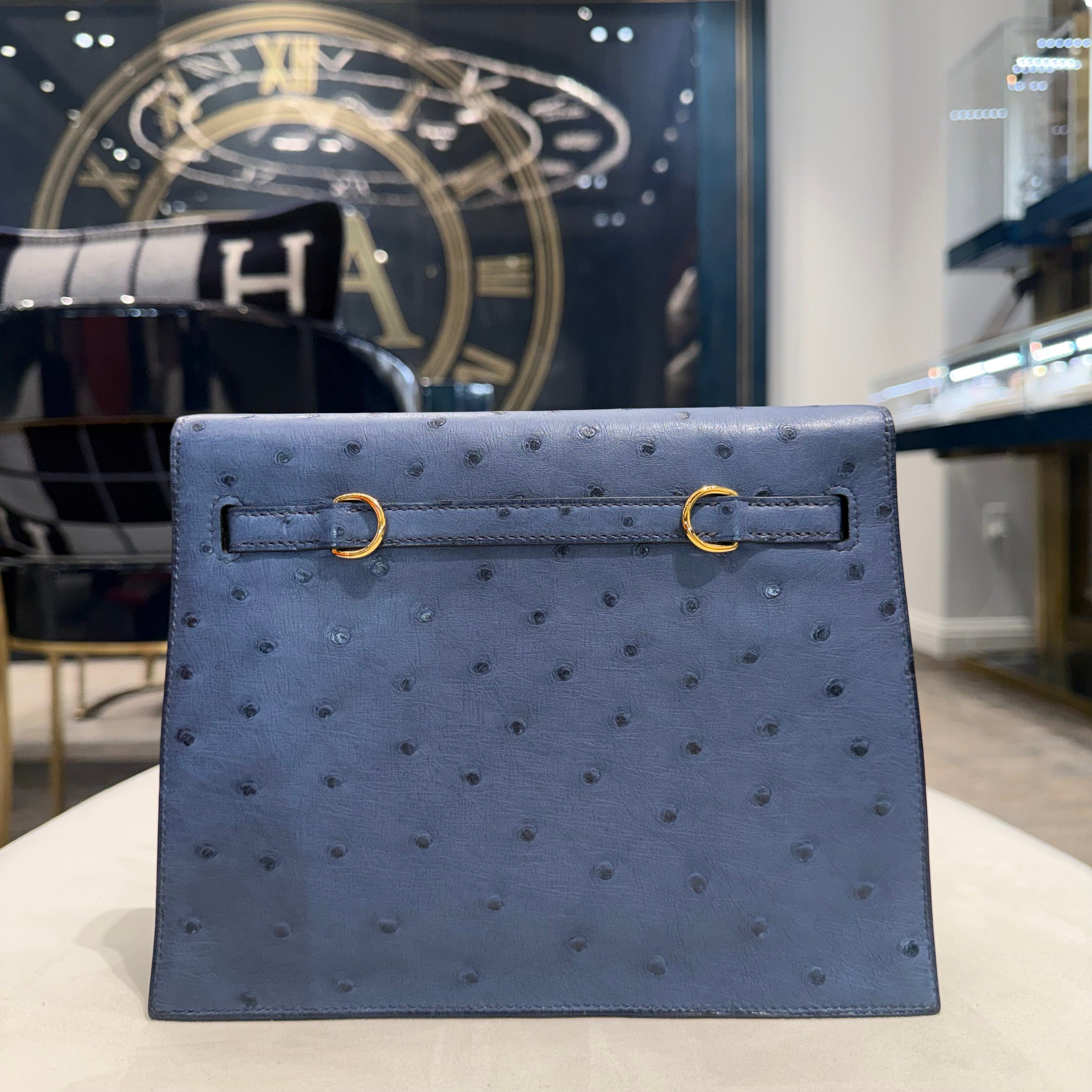 Hermès Bleu Royal Kelly Danse Ostrich Gold Hardware