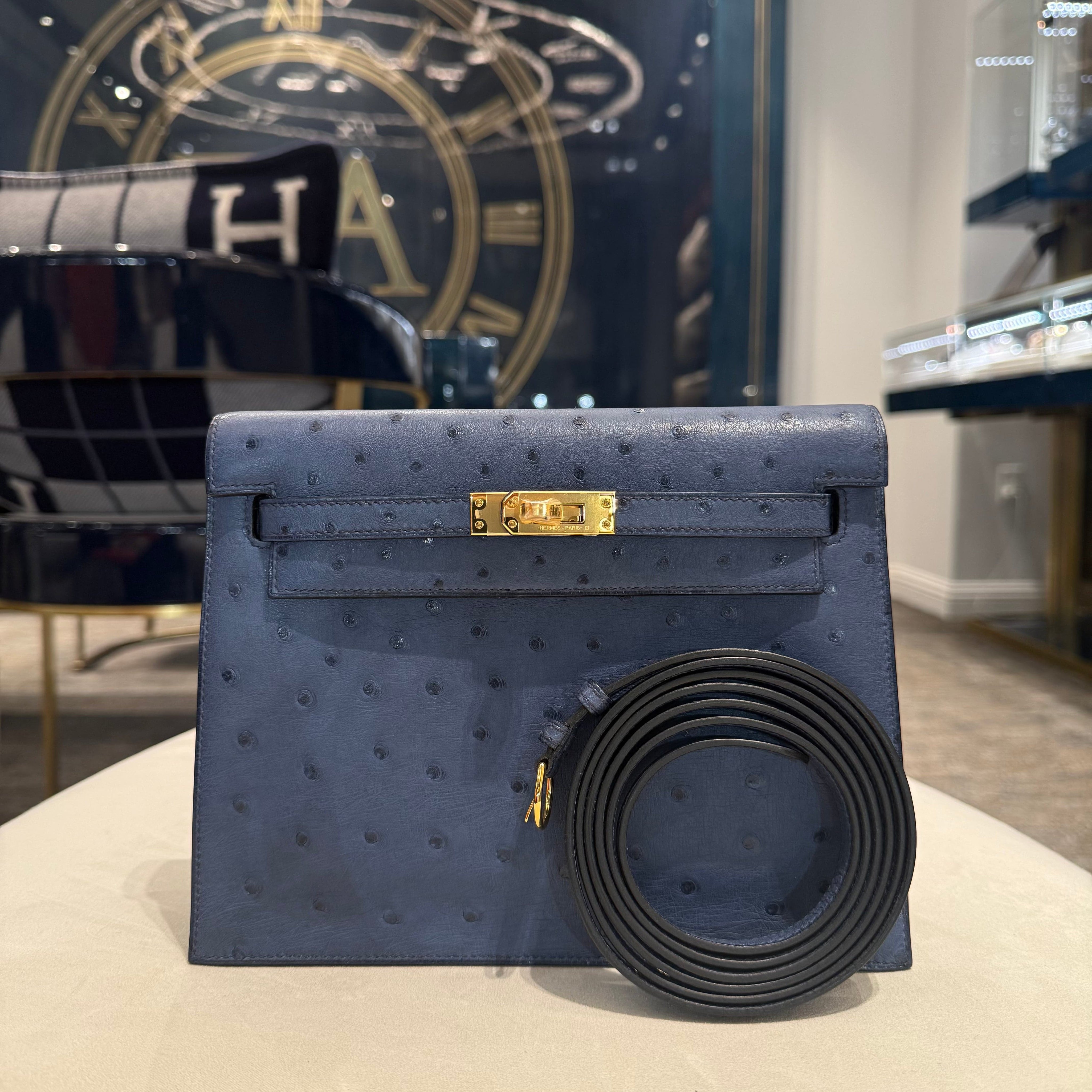 Hermès Bleu Royal Kelly Danse Ostrich Gold Hardware