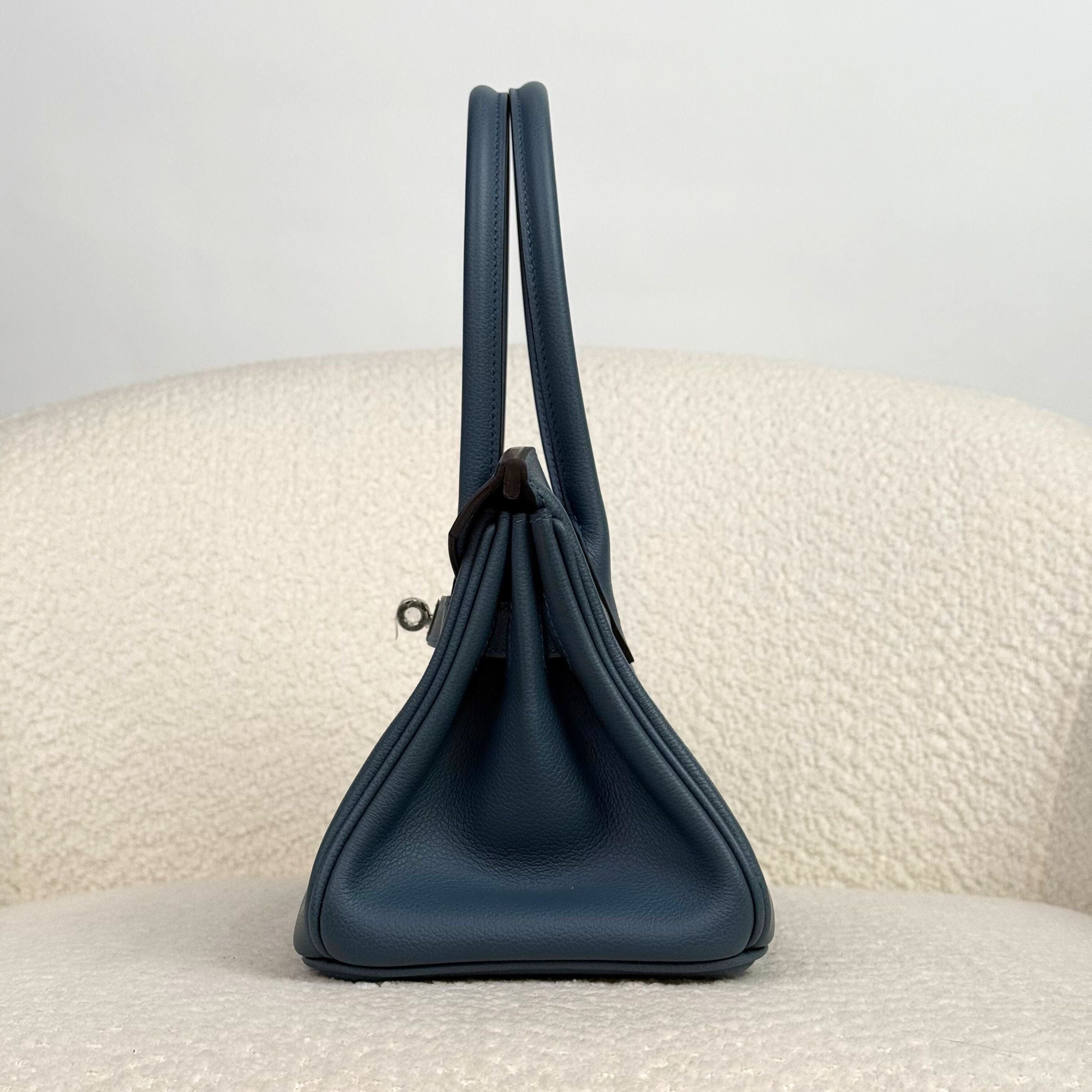 Hermès Bleu Tempete Shoulder Birkin Light 29 Evercolor Palladium Hardware