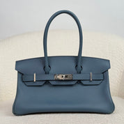 Hermès Bleu Tempete Shoulder Birkin Light 29 Evercolor Palladium Hardware