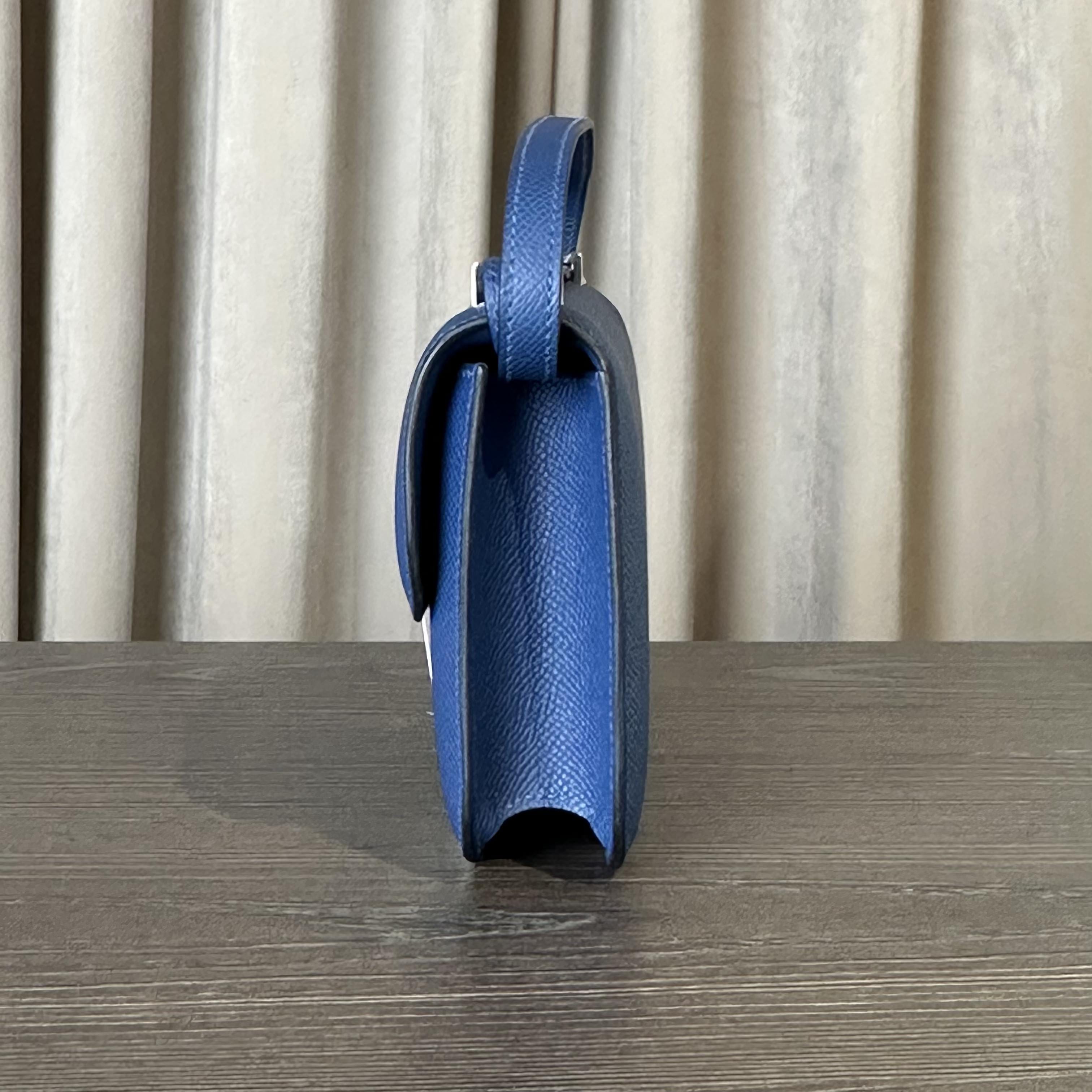 Hermès Bleu Tie Constance Elan Epsom Bleu Tie and Palladium Hardware