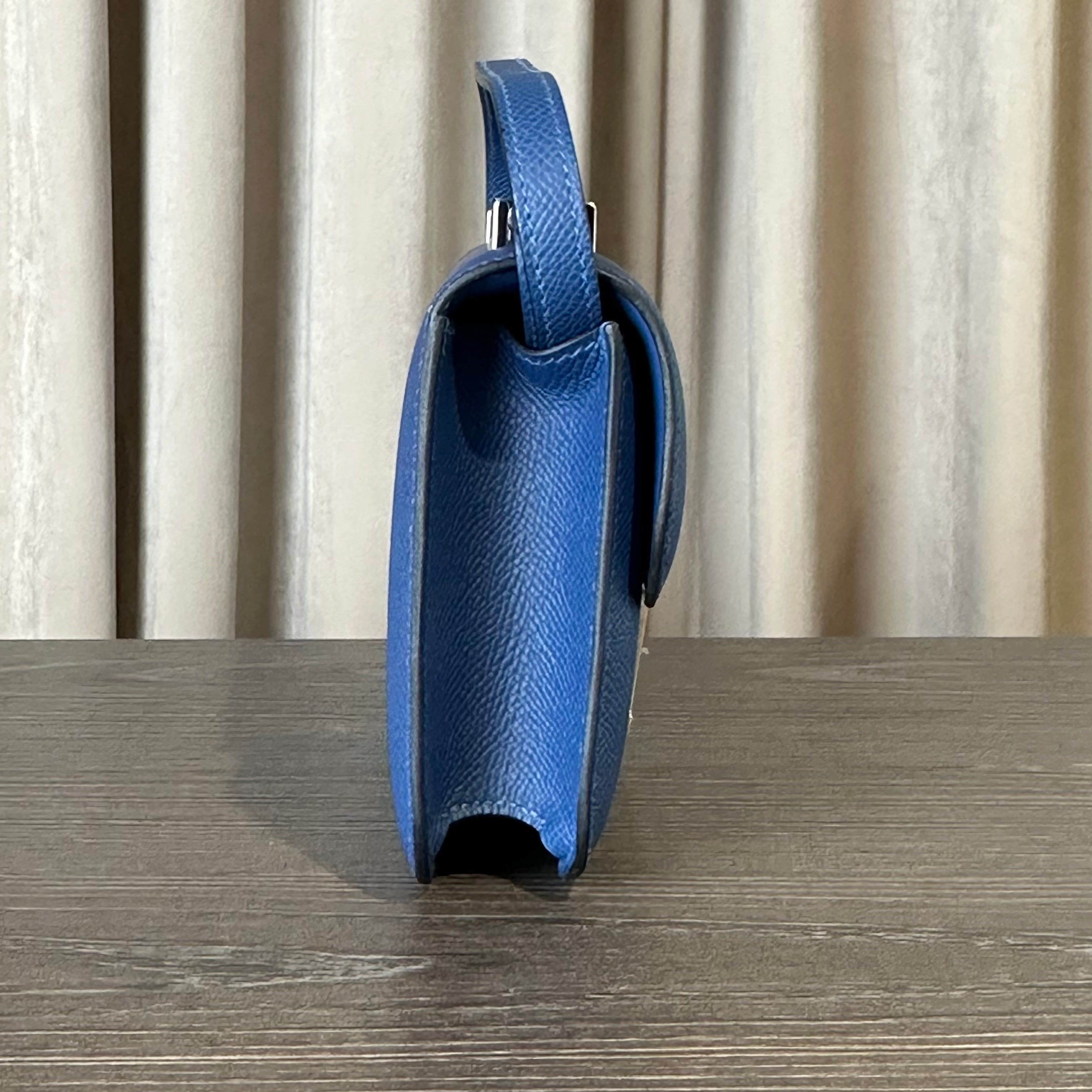 Hermès Bleu Tie Constance Elan Epsom Bleu Tie and Palladium Hardware