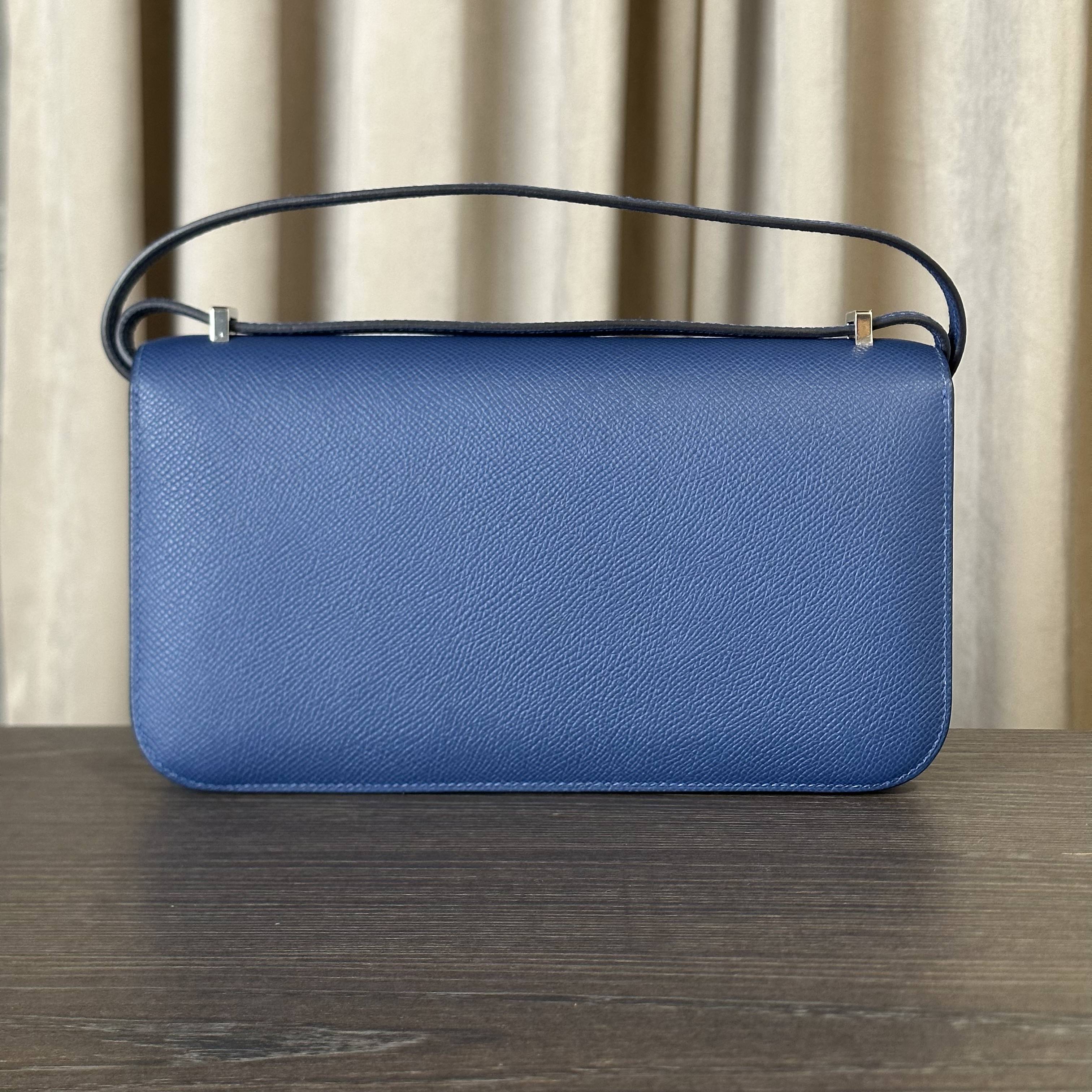 Hermès Bleu Tie Constance Elan Epsom Bleu Tie and Palladium Hardware