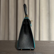 Hermès Blue Paon and Noir Kelly Sellier 25 Chevre Mysore Gold Hardware HSS