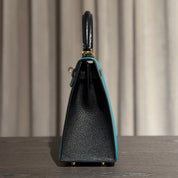 Hermès Blue Paon and Noir Kelly Sellier 25 Chevre Mysore Gold Hardware HSS