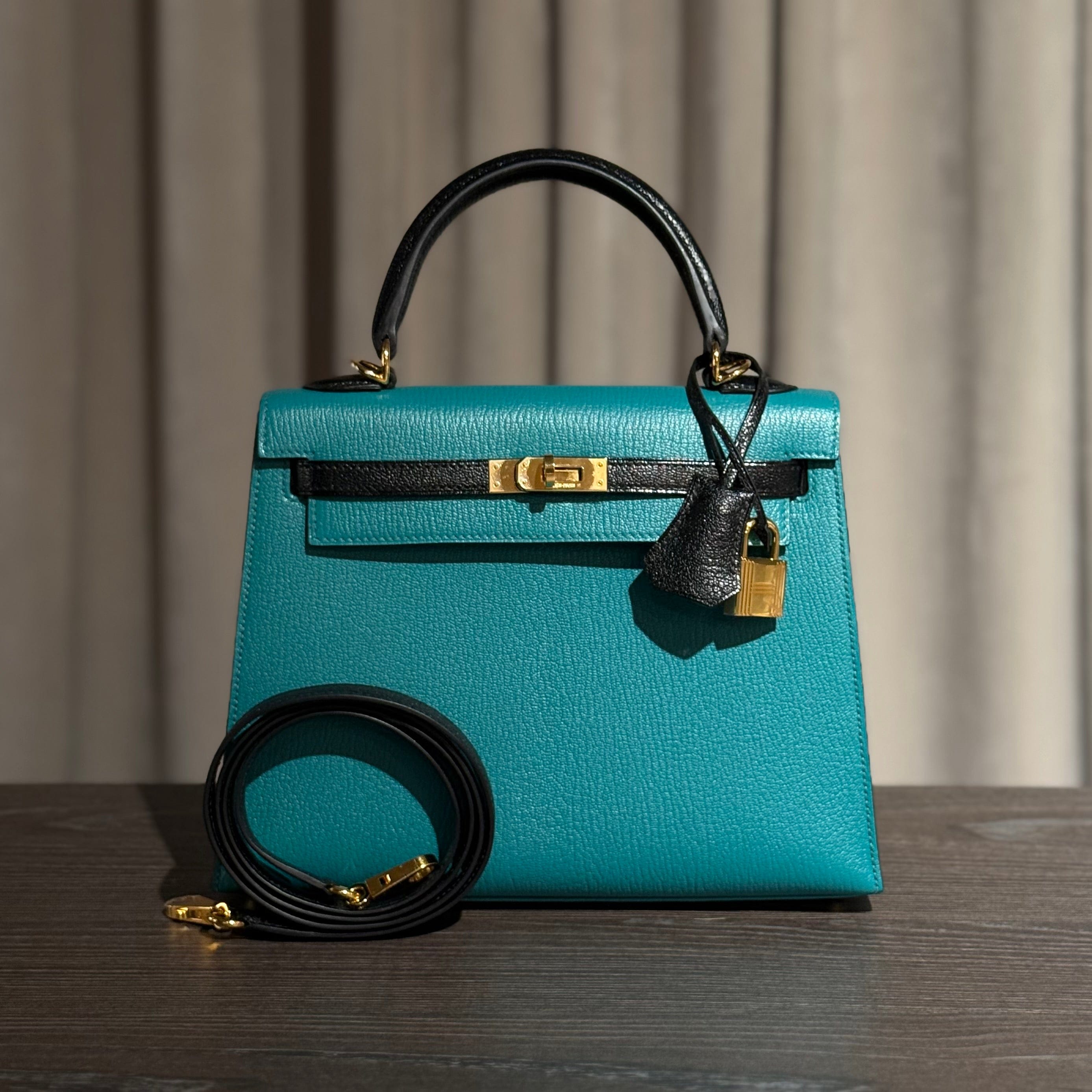 Hermès Kelly 25 Blue Paon & Noir – Blue and Black Kelly Sellier