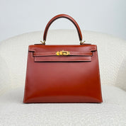 Hermès Brique Kelly Sellier 25 Box Leather Gold Hardware