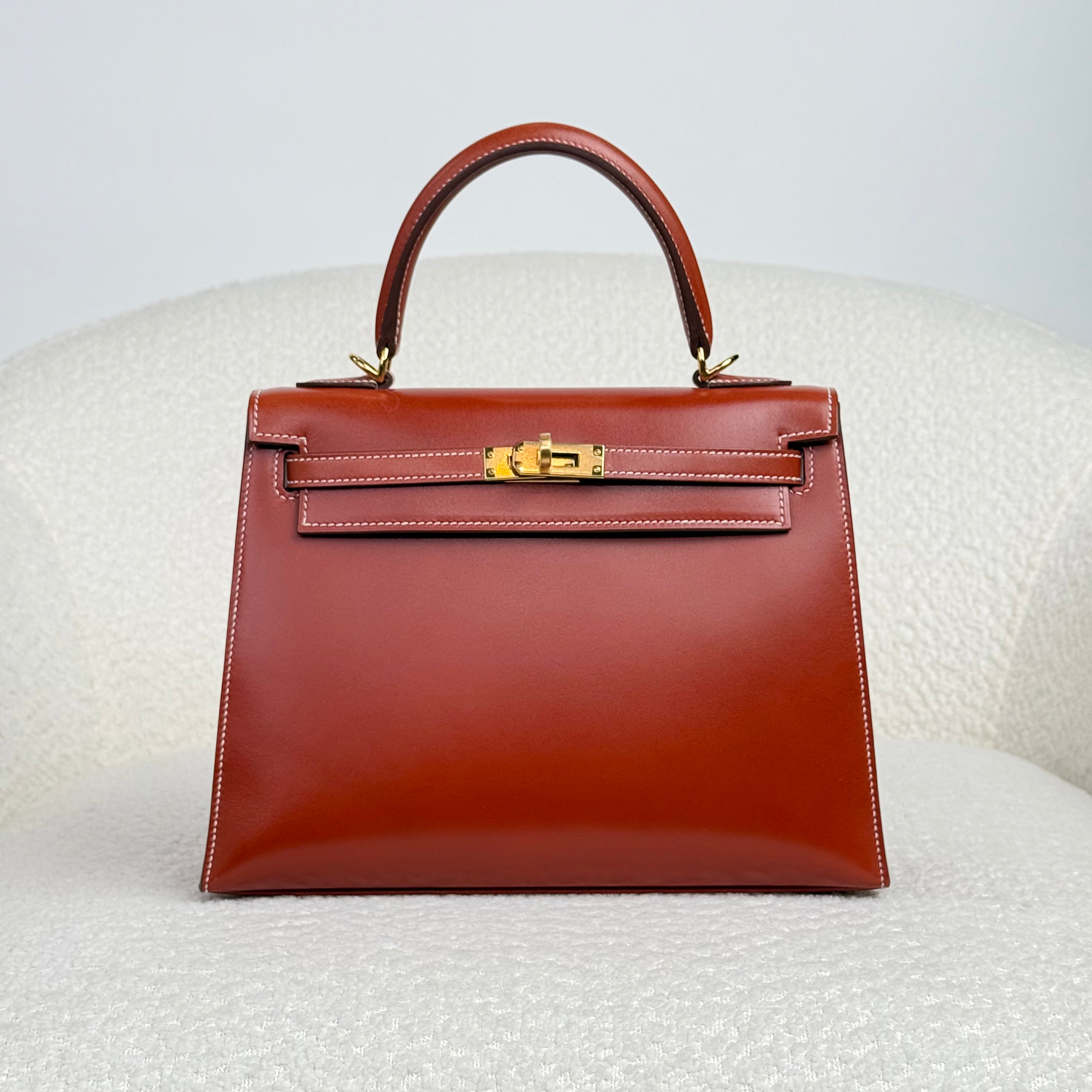 Hermès Brique Kelly Sellier 25 Box Leather Gold Hardware