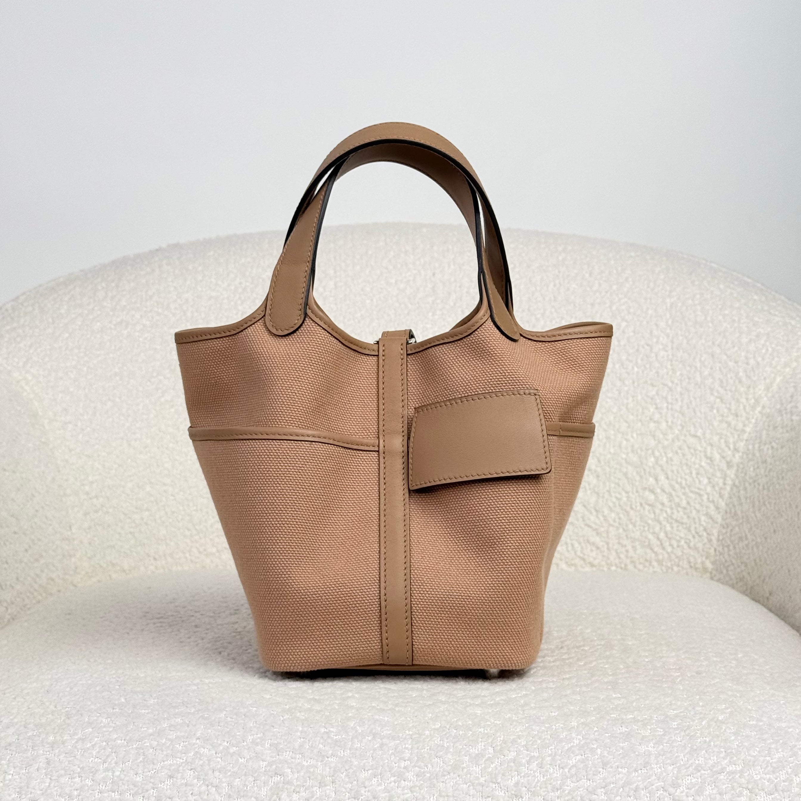 Hermès Chai Picotin 18 Swift and Toile Canvas Palladium Hardware