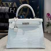 Hermès Chantilly Crème Kelly Retourne 25 Matte Crocodile Porosus Palladium Hardware