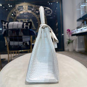 Hermès Chantilly Crème Kelly Retourne 25 Matte Crocodile Porosus Palladium Hardware