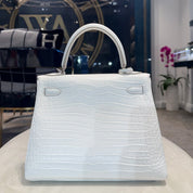 Hermès Chantilly Crème Kelly Retourne 25 Matte Crocodile Porosus Palladium Hardware