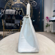 Hermès Chantilly Crème Kelly Retourne 25 Matte Crocodile Porosus Palladium Hardware