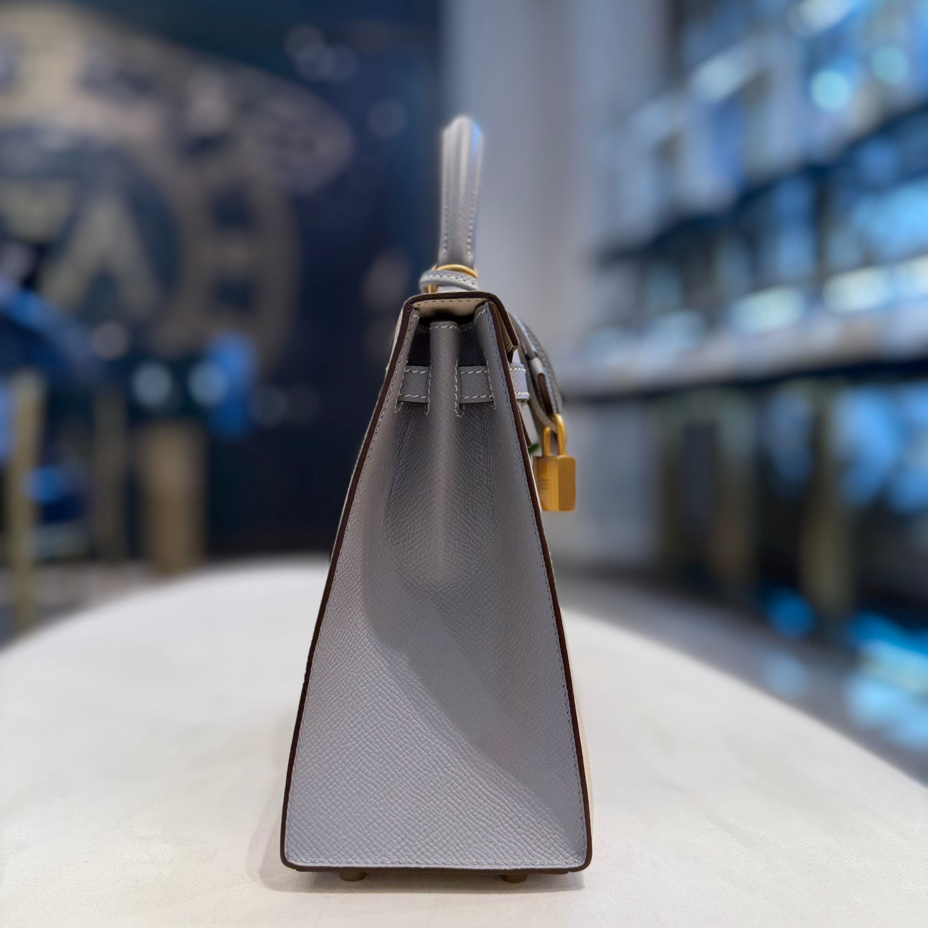 Hermès Craie and Bleu Glacier Kelly 25 Epsom Brushed Gold Hardware