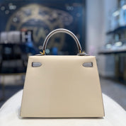 Hermès Craie and Bleu Glacier Kelly 25 Epsom Brushed Gold Hardware
