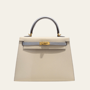 Hermès Craie and Bleu Glacier Kelly 25 Epsom Brushed Gold Hardware