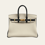 Hermès Craie and Noir Birkin 25 Togo Brushed Gold Hardware HSS