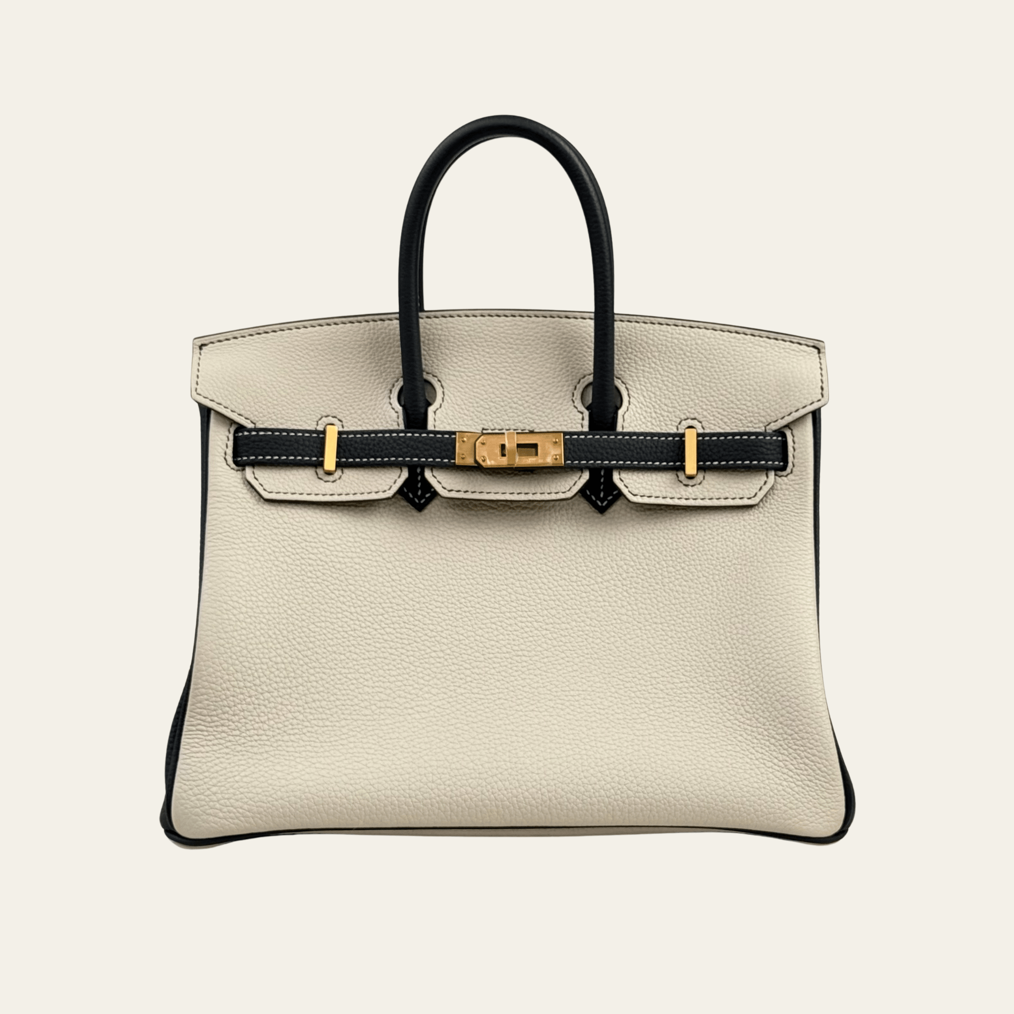 Hermès Craie and Noir Birkin 25 Togo Brushed Gold Hardware HSS