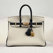 Hermès Craie and Noir Birkin 25 Togo Brushed Gold Hardware HSS