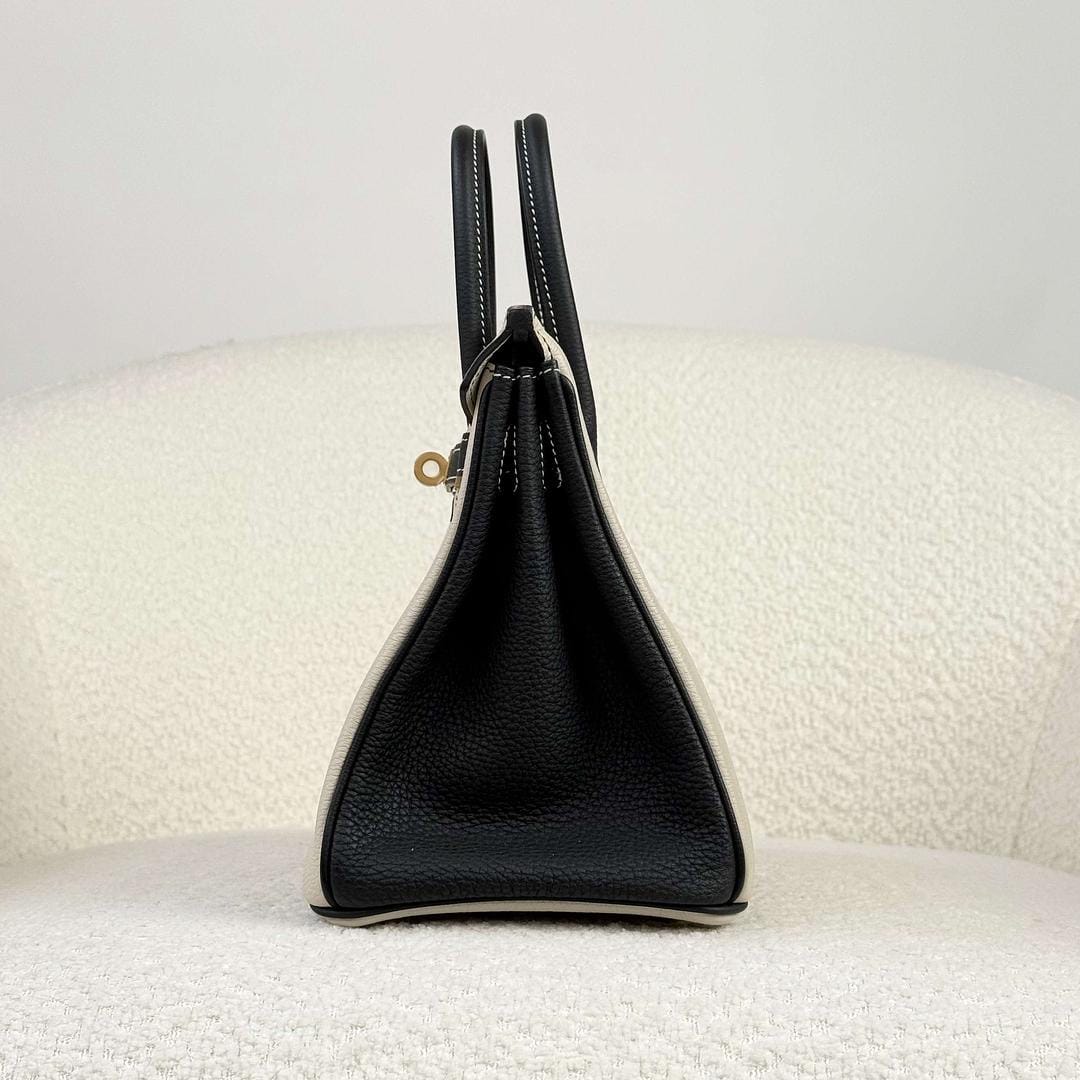 Hermès Craie and Noir Birkin 25 Togo Brushed Gold Hardware HSS