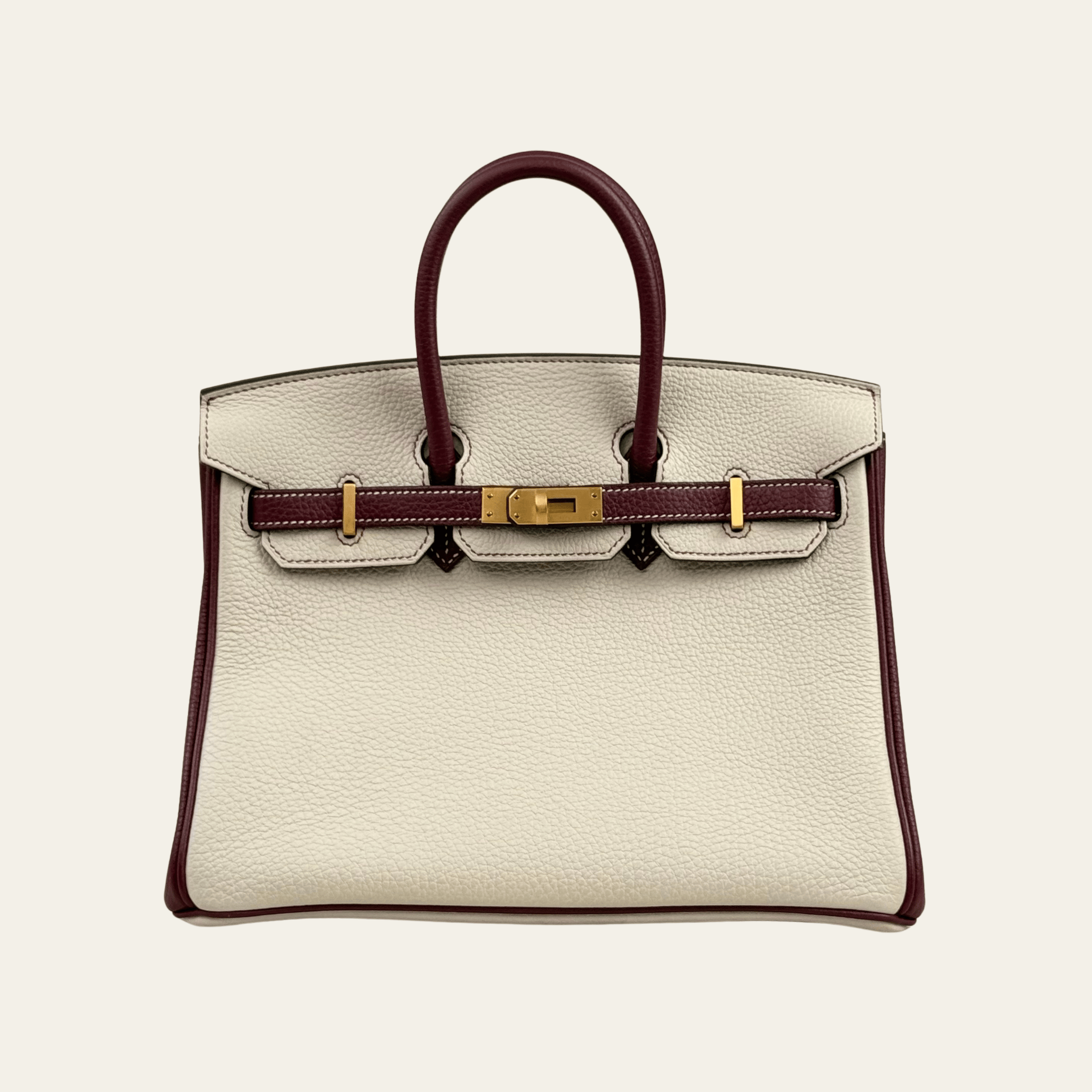 Hermès Craie and Rouge H Birkin 25 Togo Brushed Gold Hardware HSS