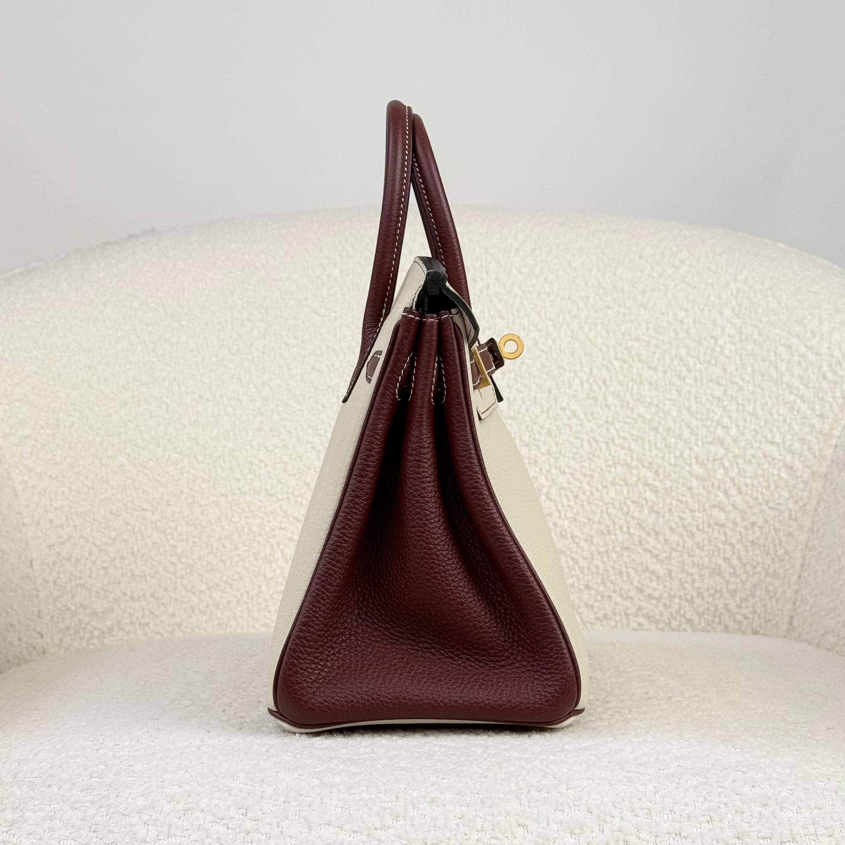 Hermès Craie and Rouge H Birkin 25 Togo Brushed Gold Hardware HSS