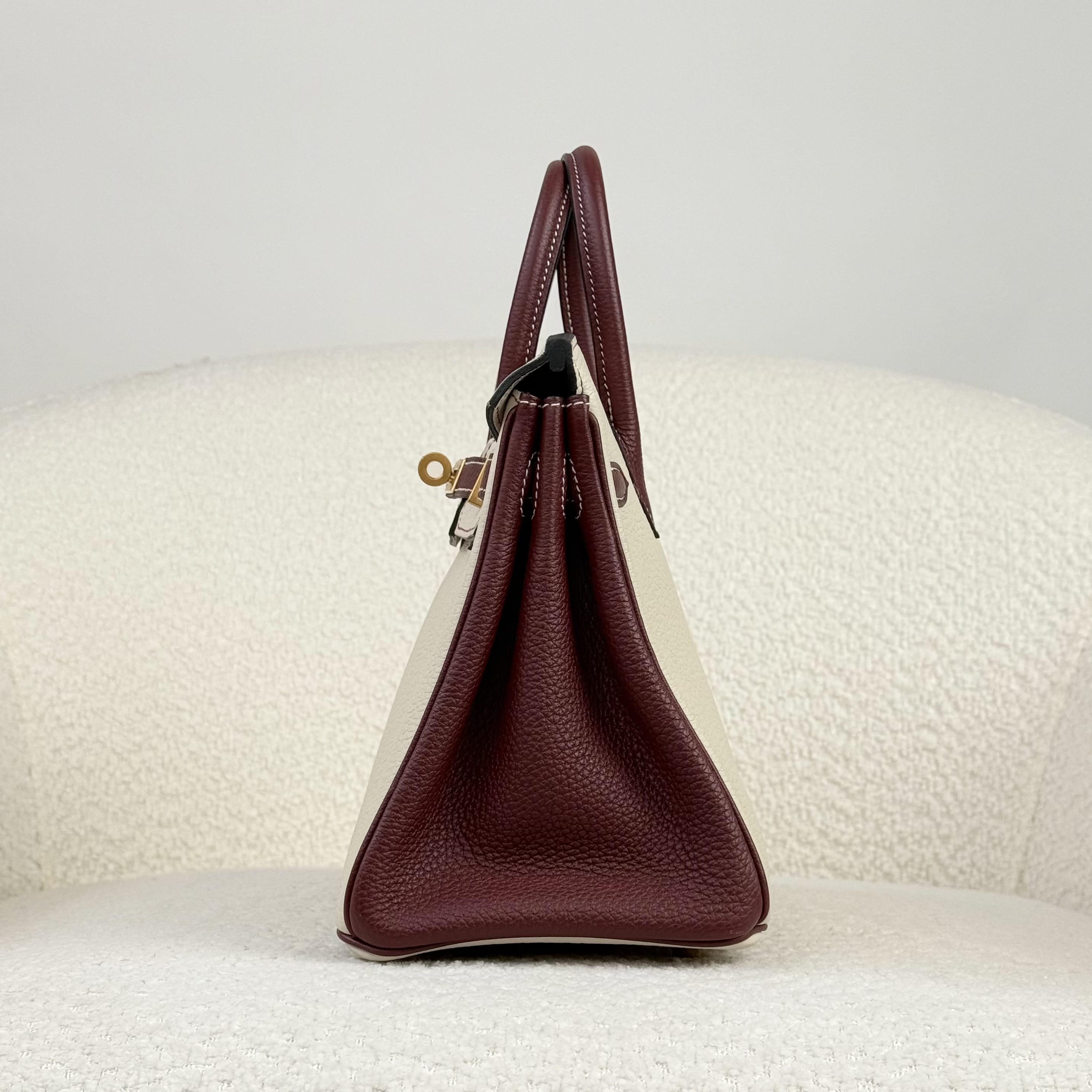 Hermès Craie and Rouge H Birkin 25 Togo Brushed Gold Hardware HSS