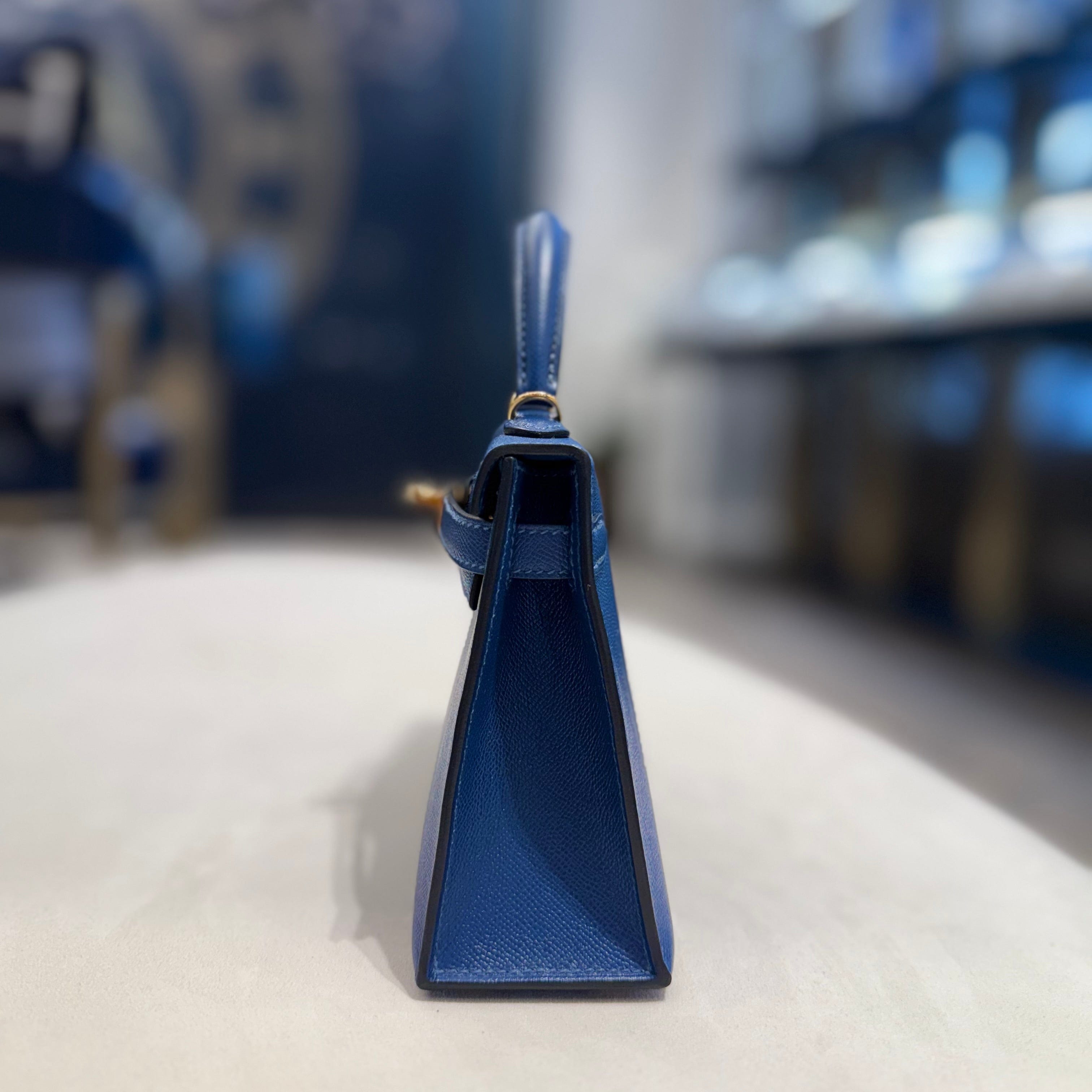 Hermès Kelly 20 Sellier Mini Deep Blue Madame Gold Hardware – 100