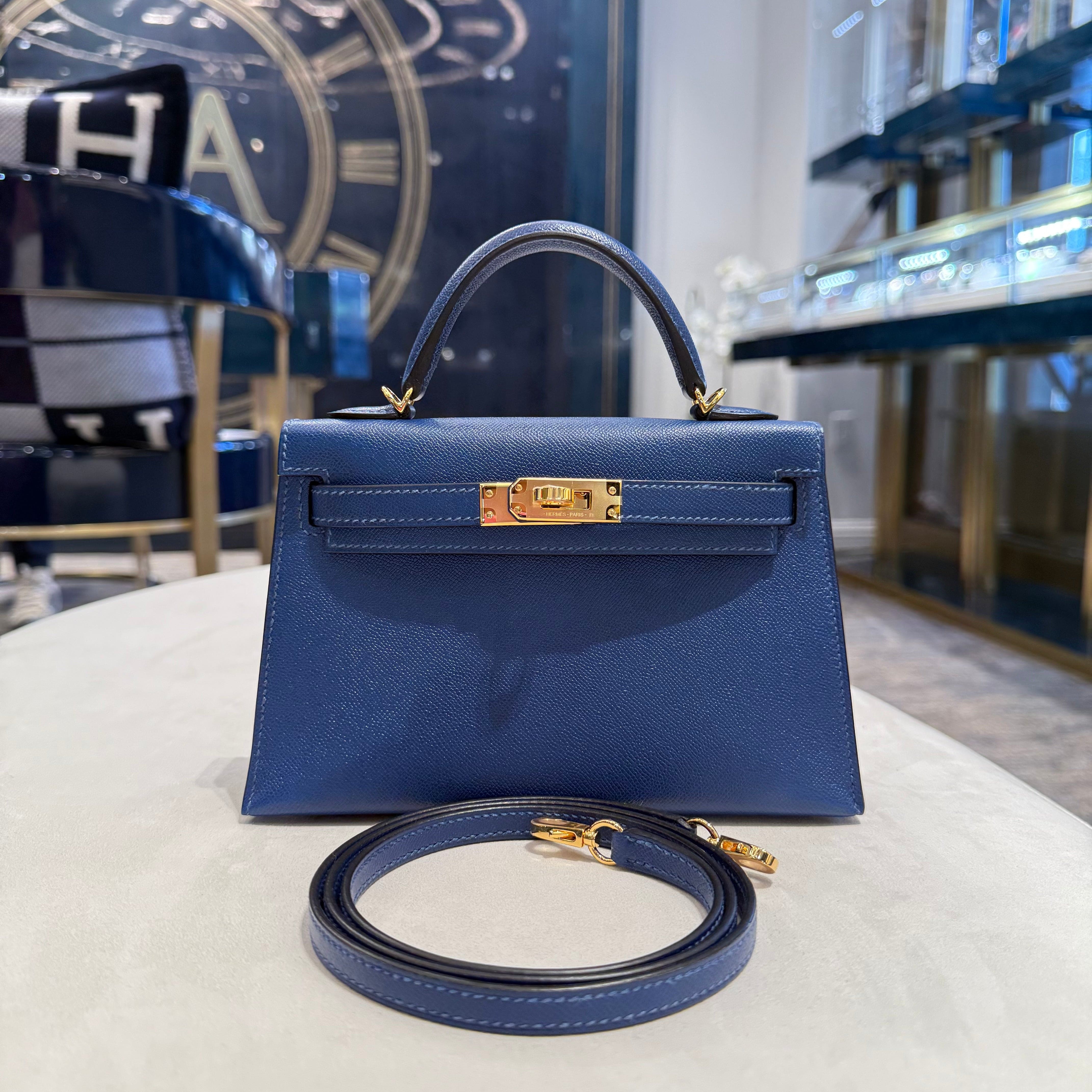 Hermès Kelly 20 Sellier Mini Deep Blue Madame Gold Hardware – 100