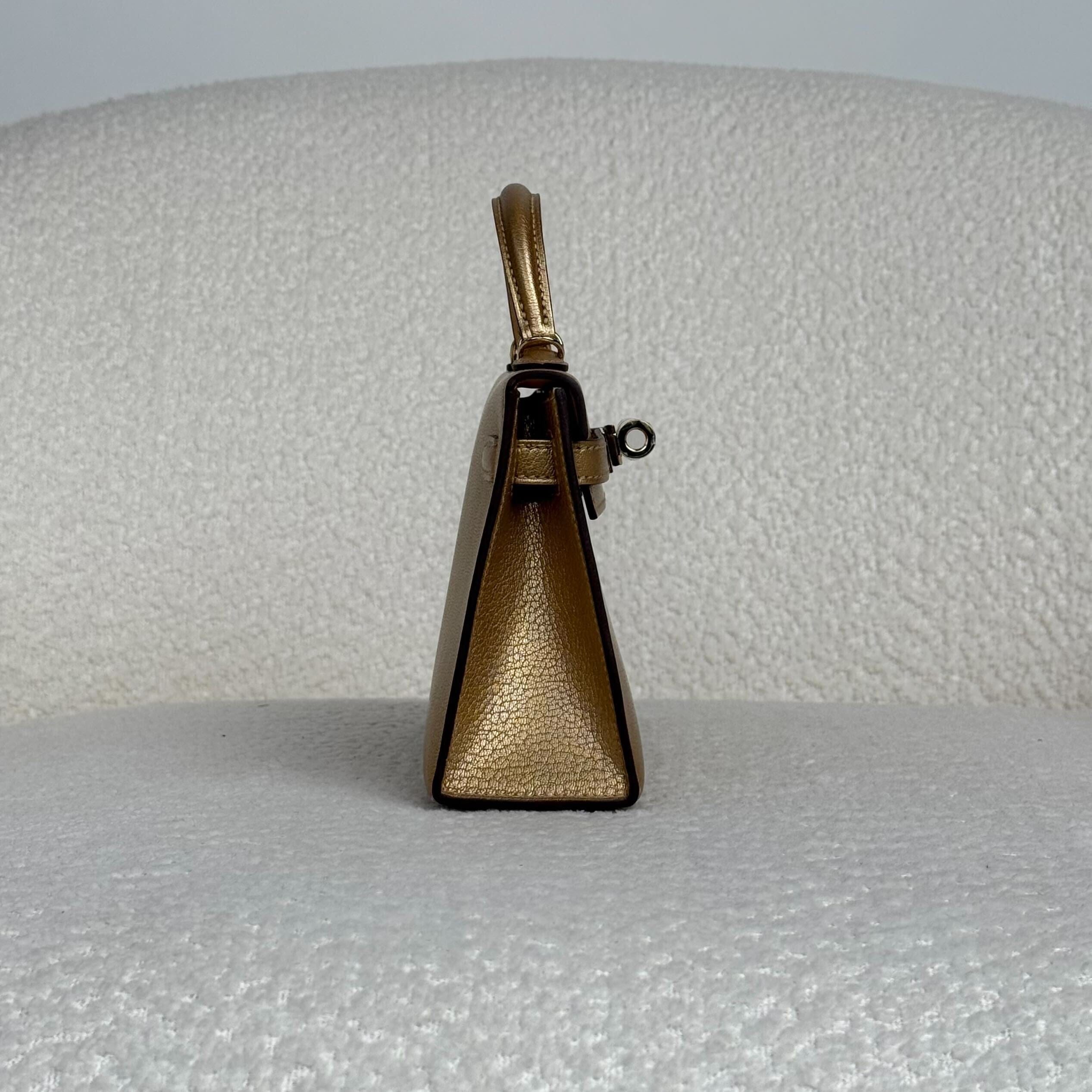 Hermès Dore Mini Kelly Sellier 20 Chevre Chamkilight Permabrass Hardware