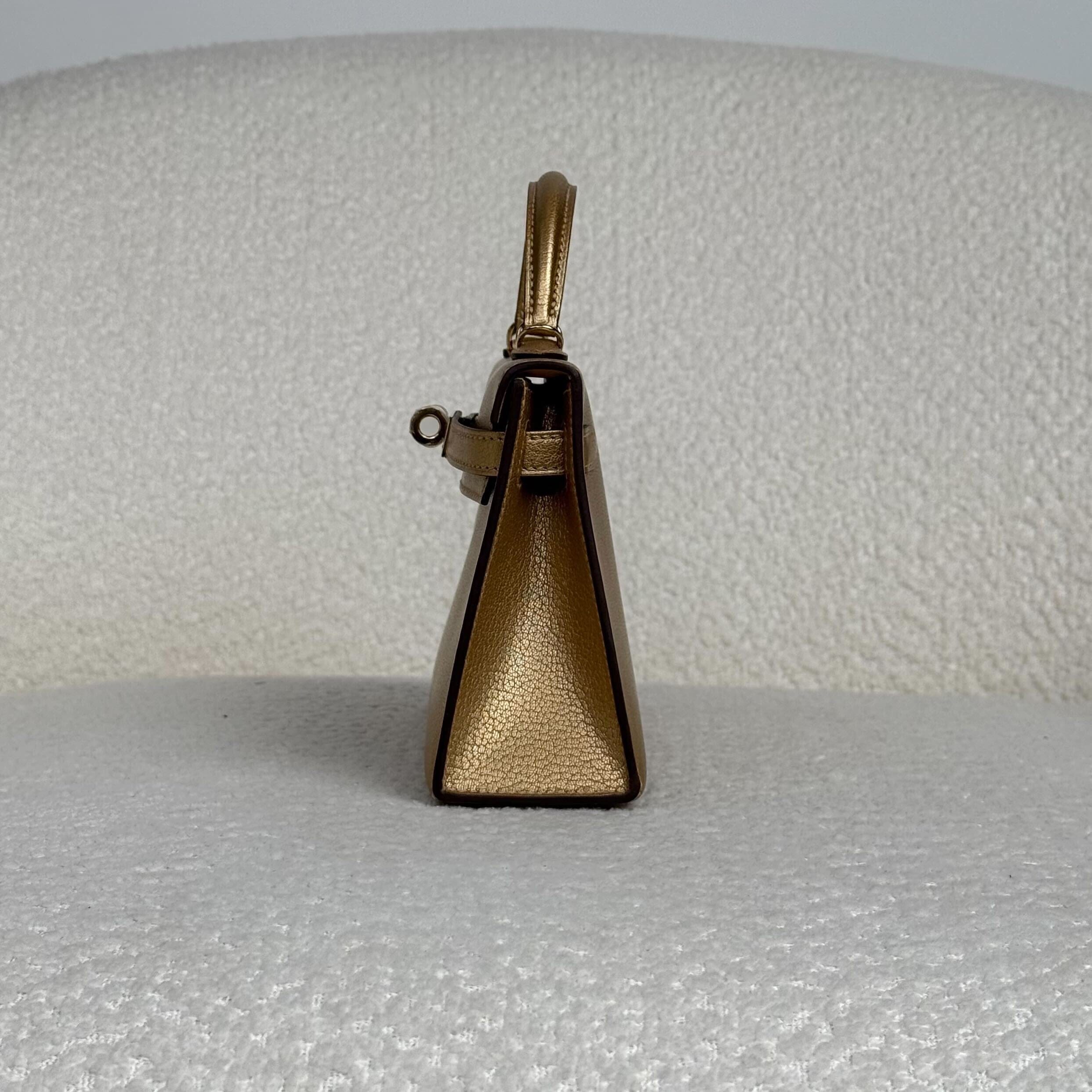 Hermès Dore Mini Kelly Sellier 20 Chevre Chamkilight Permabrass Hardware