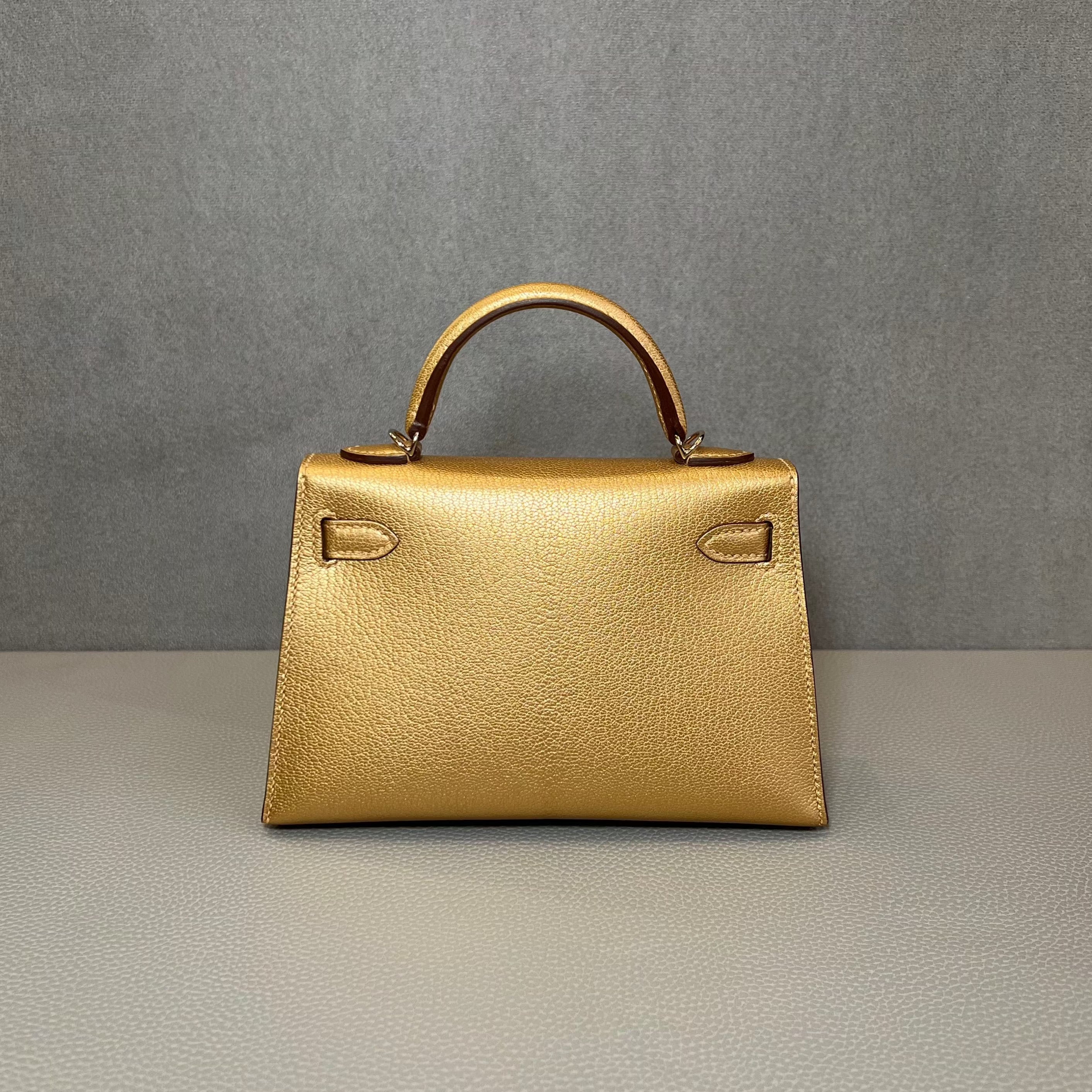 Hermès Dore Mini Kelly Sellier 20 Chevre Chamkilight Gold Hardware