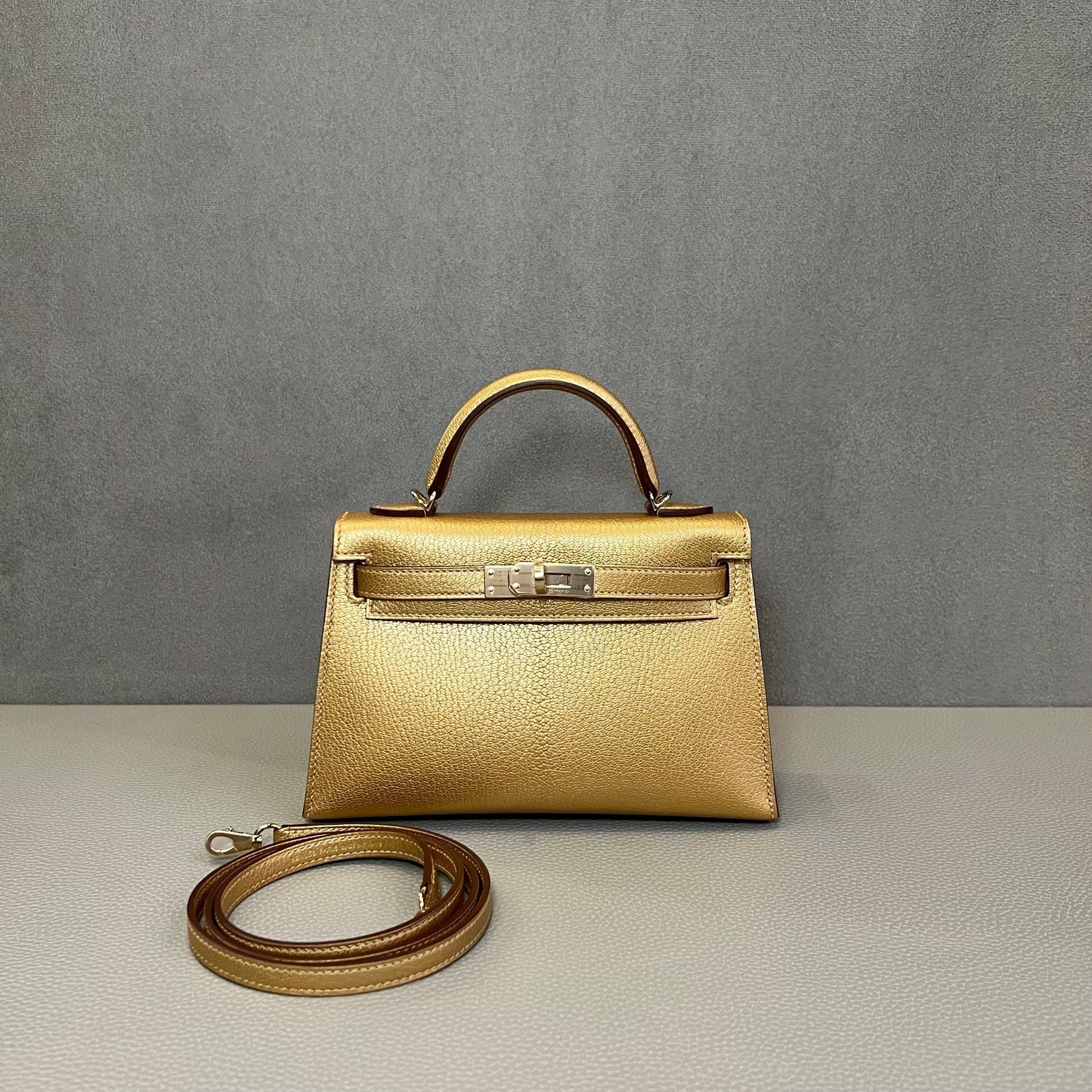 Hermès Dore Mini Kelly Sellier 20 Chevre Chamkilight Gold Hardware