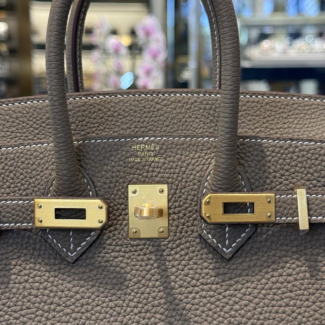 Hermès Etoupe Birkin 25 Togo Brushed Gold Hardware