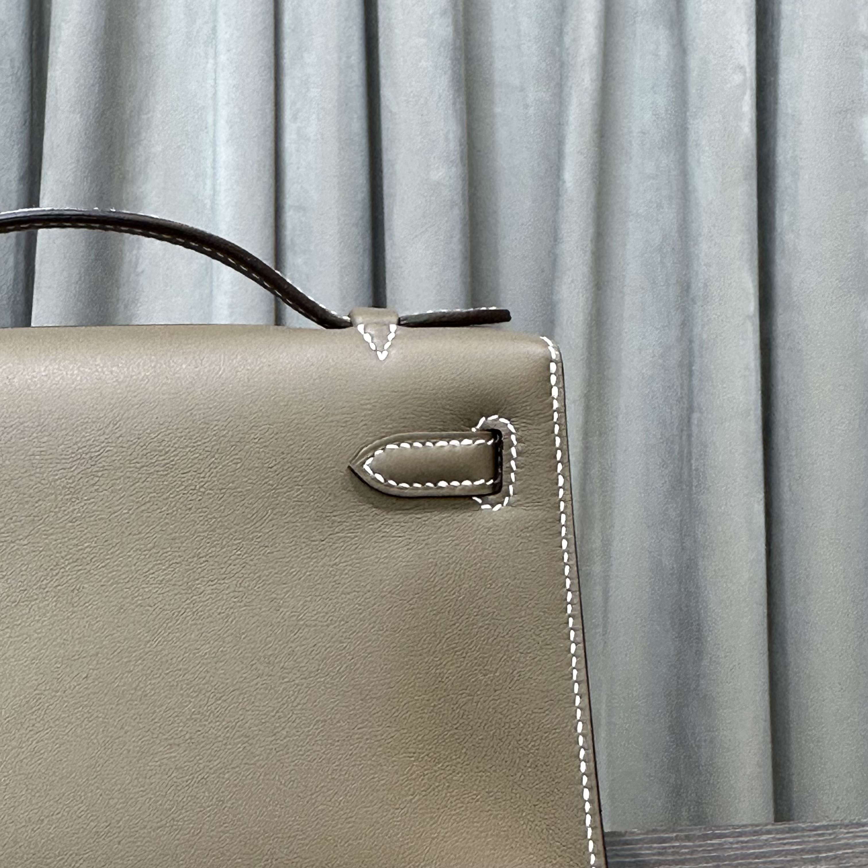 Hermès Etoupe Kelly Pochette Clutch Swift Calfskin Palladium Hardware