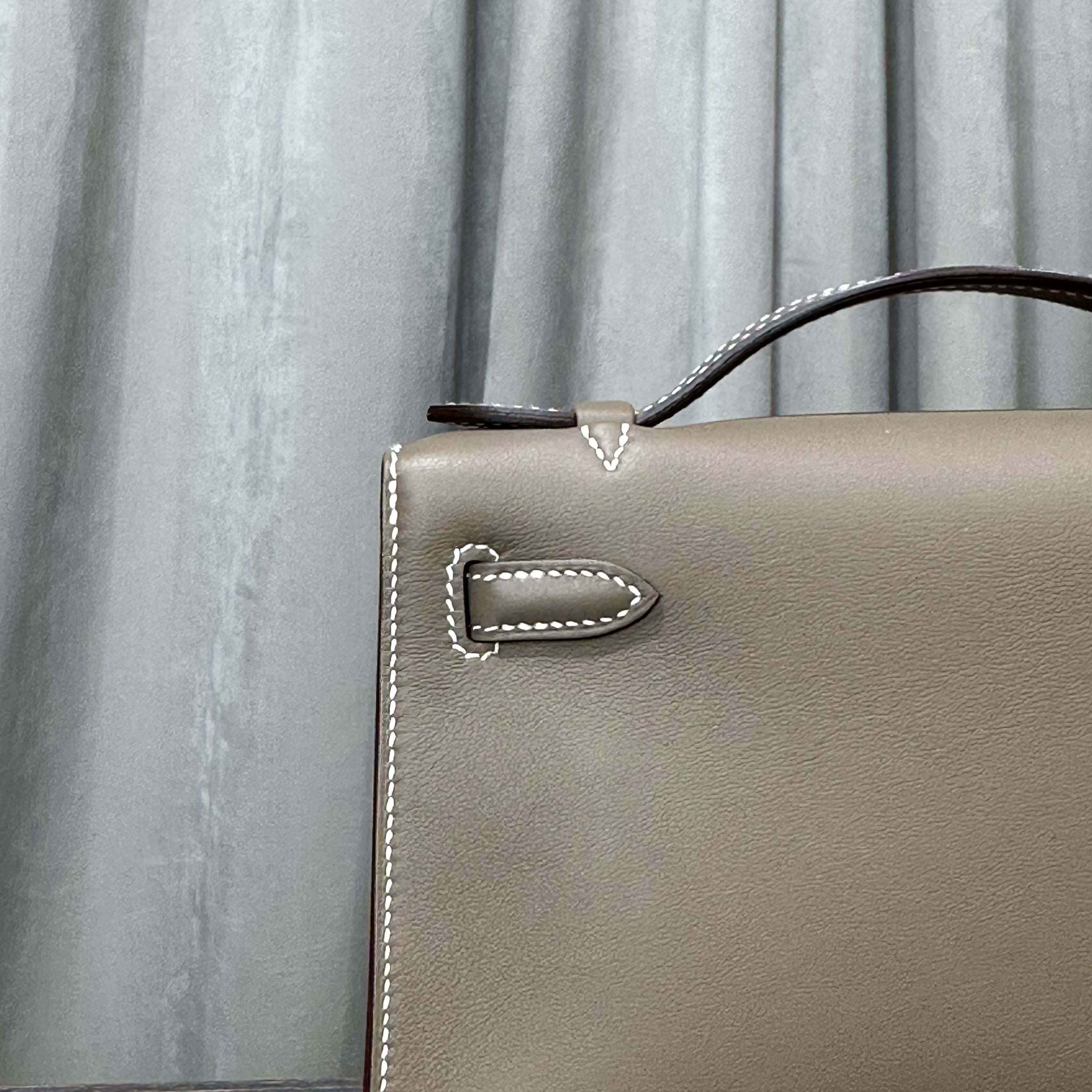 Hermès Etoupe Kelly Pochette Clutch Swift Calfskin Palladium Hardware