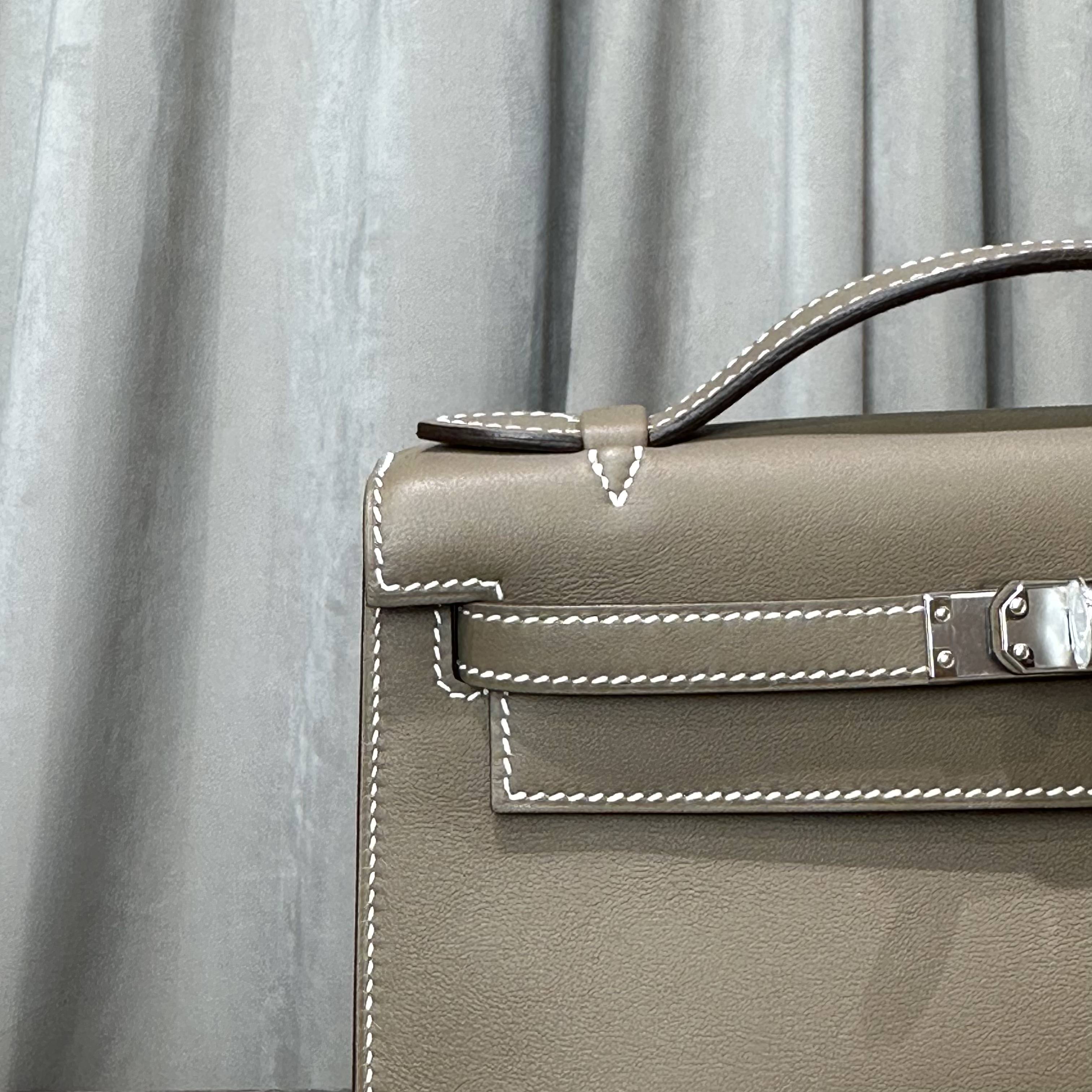 Hermès Etoupe Kelly Pochette Clutch Swift Calfskin Palladium Hardware
