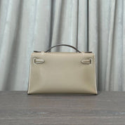 Hermès Etoupe Kelly Pochette Clutch Swift Calfskin Palladium Hardware
