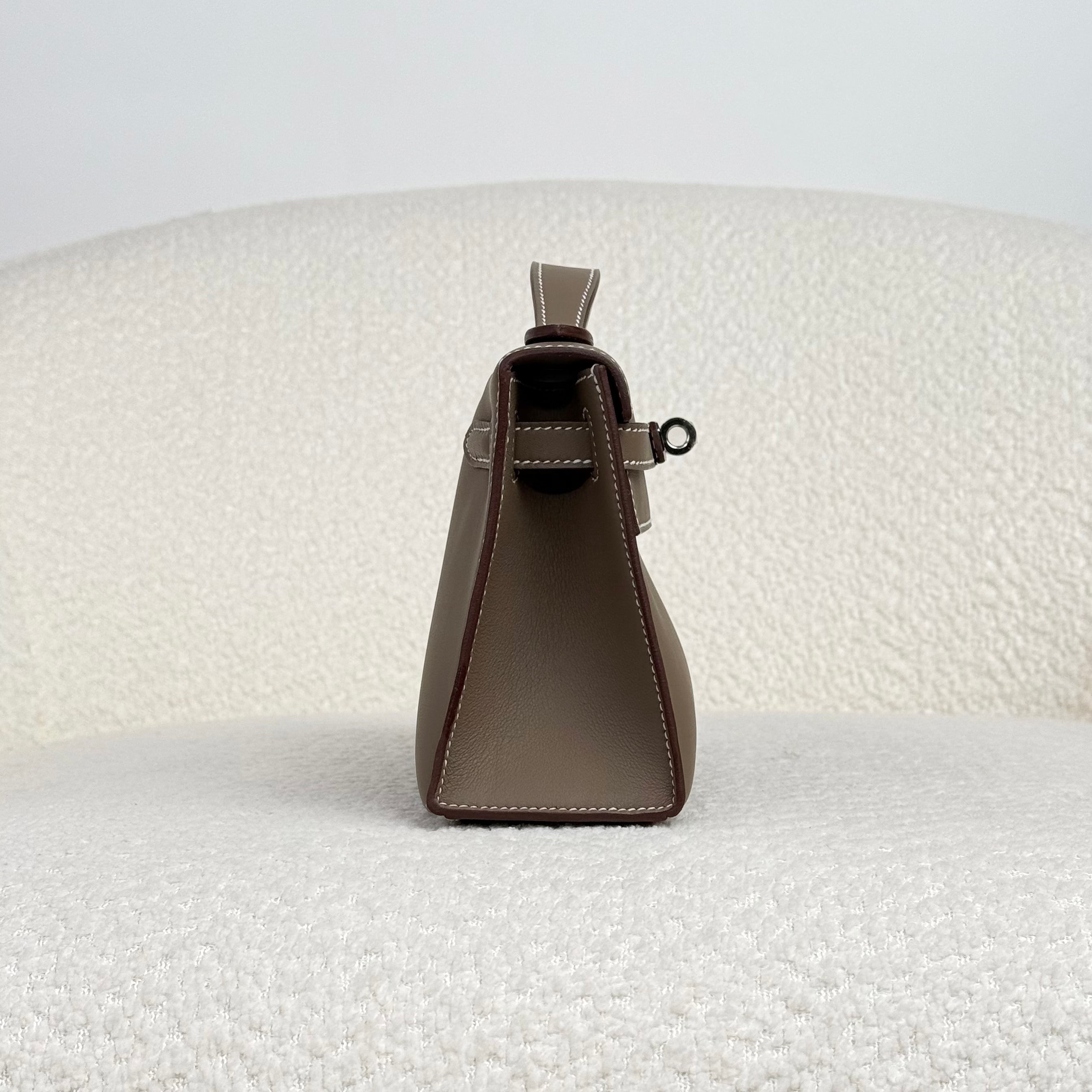 Hermès Etoupe Kelly Pochette Clutch Swift Calfskin Palladium Hardware