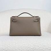 Hermès Etoupe Kelly Pochette Clutch Swift Calfskin Palladium Hardware