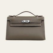 Hermès Etoupe Kelly Pochette Clutch Swift Calfskin Palladium Hardware
