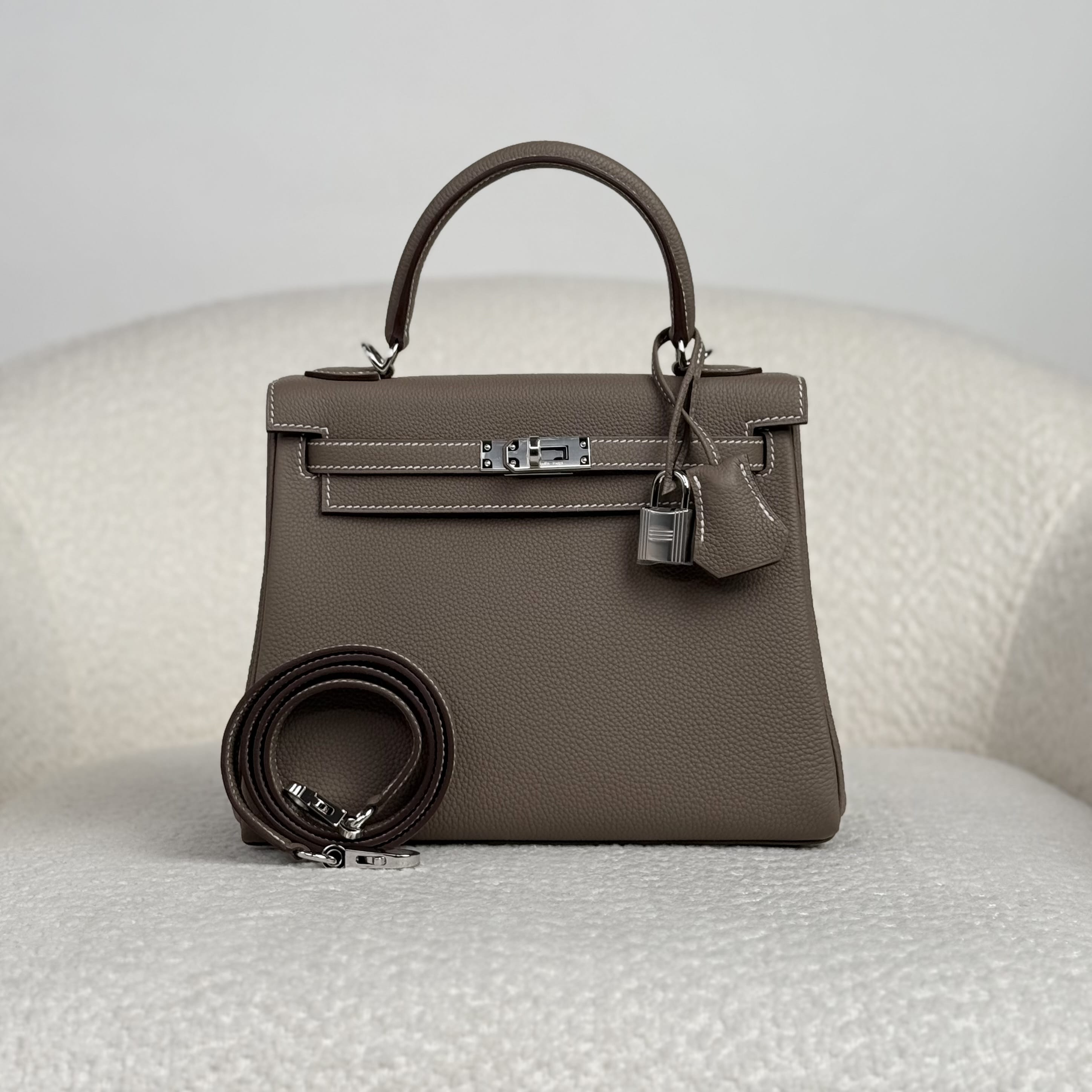 Hermès Etoupe Kelly Retourne 25 Togo Palladium Hardware